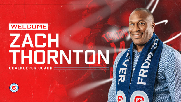 Chicago Fire FC graphic announcing Zach Thornton as the club's new goalkeeper coach