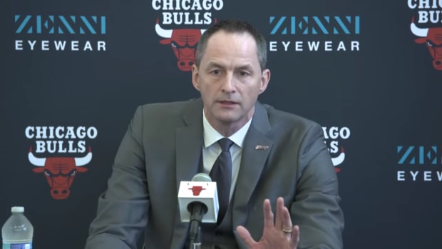 Chicago Bulls Executive Vice President of Basketball Operations speaking during a press conference