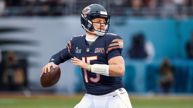 A photoshopped image of Patrick Mahomes wearing a Chicago Bears jersey