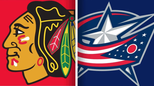 Chicago Blackhawks and Columbus Blue Jackets logos side-by-side
