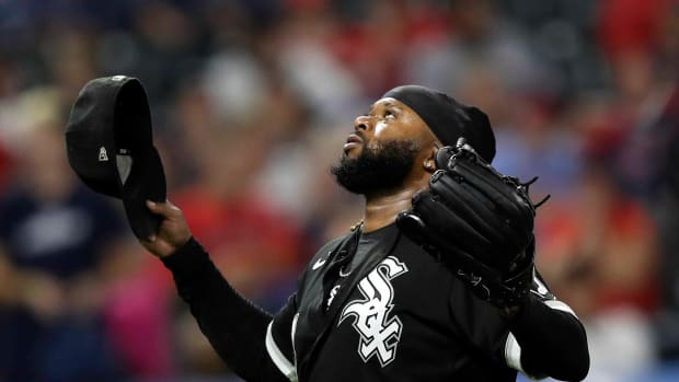 Aug 20, 2022; Cleveland, Ohio, USA; Chicago White Sox pitcher Johnny Cueto leaves the game in the ninth inning against the Cleveland Guardians at Progressive Field.