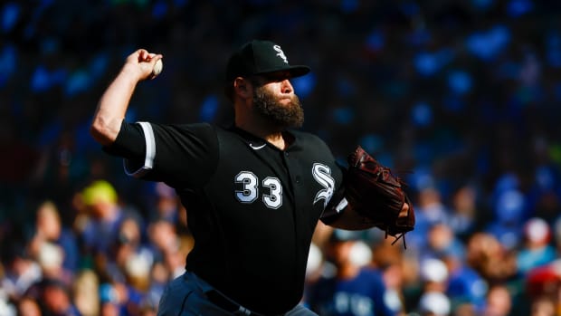 Sep 5, 2022; Seattle, Washington, USA; Chicago White Sox starting pitcher Lance Lynn (33) throws against the Seattle Mariners during the third inning at T-Mobile Park.