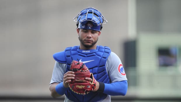 Aug 27, 2022; Milwaukee, Wisconsin, USA; Chicago Cubs catcher Willson Contreras (40) walks in from the outfield before their game against the Milwaukee Brewers at American Family Field.