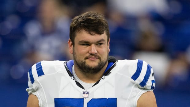 Aug 20, 2022; Indianapolis, Indiana, USA;Indianapolis Colts guard Quenton Nelson (56) warms up before the game against the Detroit Lions at Lucas Oil Stadium.