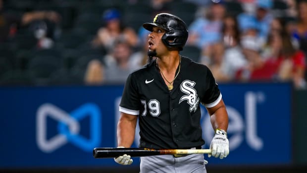 Aug 7, 2022; Arlington, Texas, USA; Chicago White Sox designated hitter Jose Abreu (79) in action during the game between the Texas Rangers and the Chicago White Sox at Globe Life Field.
