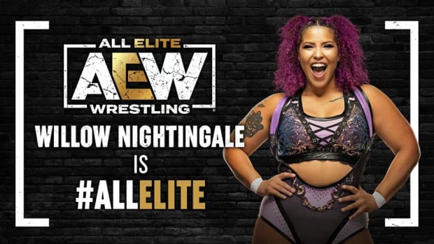 A graphic announcing that Willow Nightingale has officially signed with AEW
