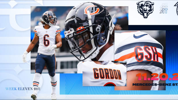The Chicago Bears 2022 Week 11 uniform schedule preview featuring Kyler Gordon