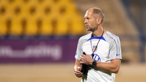 Nov 19, 2022; Doha, QATAR; United States coach Gregg Berhalter on the field during a training session at Al Gharrafa Stadium on Saturday, November 19, 2022.