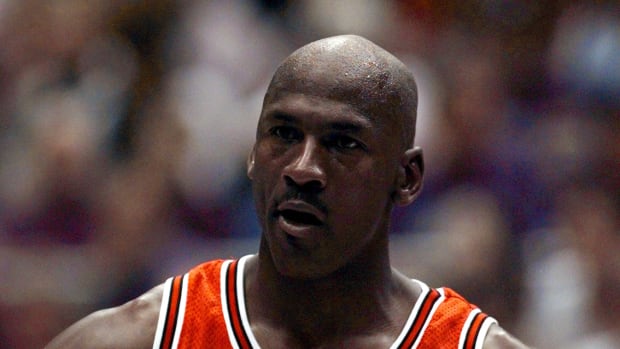 June 5, 1998; Salt Lake City, UT, USA; Chicago Bulls guard Michael Jordan in game two of the 1998 NBA Finals against the Utah Jazz at the Delta Center.