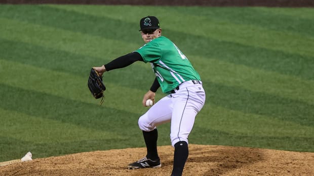 Nick Avila throws a pitch for the Eugene Emeralds