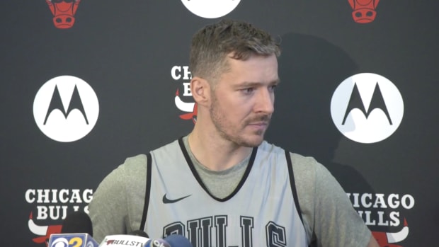 Oct 3, 2022: Chicago Bulls point guard Goran Dragic met with the media following the team's practice. Among his responses to the media, he shared how impressed he's been with teammate Ayo Dosunmu.