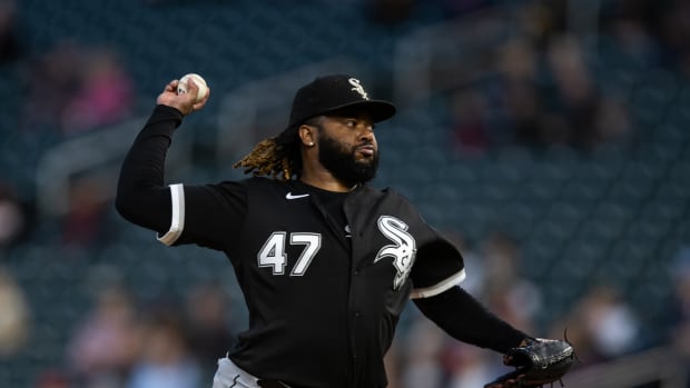 Sep 28, 2022; Minneapolis, Minnesota, USA; Chicago White Sox starting pitcher Johnny Cueto (47) delivers a pitch during the first inning against the Minnesota Twins at Target Field.