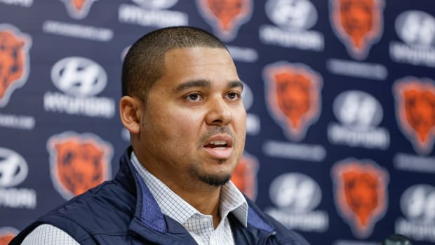 Mar 16, 2023; Lake Forest, IL, USA; Chicago Bears general manager Ryan Poles speaks during a press conference at Halas Hall.