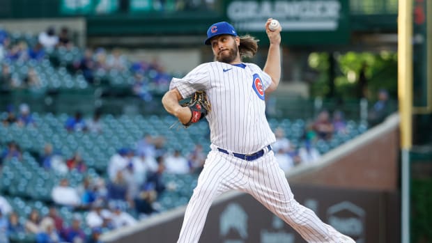May 16, 2022; Chicago, Illinois, USA; Chicago Cubs starting pitcher Wade Miley (20) delivers against the Pittsburgh Pirates during the first inning at Wrigley Field.
