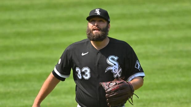 Sep 15, 2022; Cleveland, Ohio, USA; Chicago White Sox starting pitcher Lance Lynn (33) walks off the field in the third inning against the Cleveland Guardians at Progressive Field.