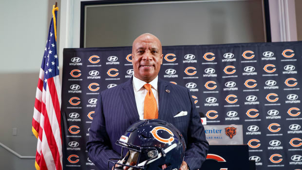 Jan 17, 2023; Chicago, Illinois, US; New Chicago Bears President and CEO Kevin Warren poses for a picture during the press conference at Halas Hall.