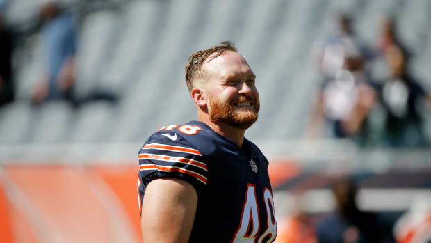 Chicago Bears long snapper Patrick Scales (48) and place kicker Cairo  Santos (2) celebrate the Bears