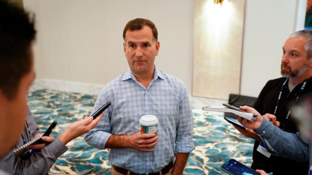 Nov 8, 2022; Las Vegas, NV, USA; Chicago White Sox general manager Rick Hahn answers questions to the media during the MLB GM Meetings at The Conrad Las Vegas.