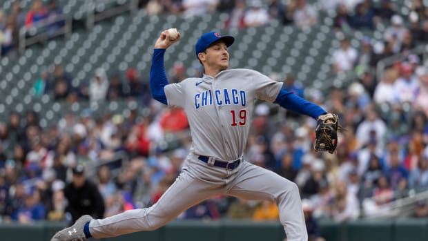 May 13, 2023; Minneapolis, Minnesota, USA; Chicago Cubs starting pitcher Hayden Wesneski (19) delivers a pitch during the first inning against the Minnesota Twins at Target Field.