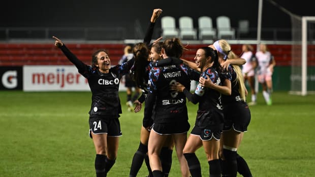 Oct 2, 2022; Bridgeview, Illinois, USA; Chicago Red Stars celebrate their win after the game against Angel City FC at SeatGeek Stadium.