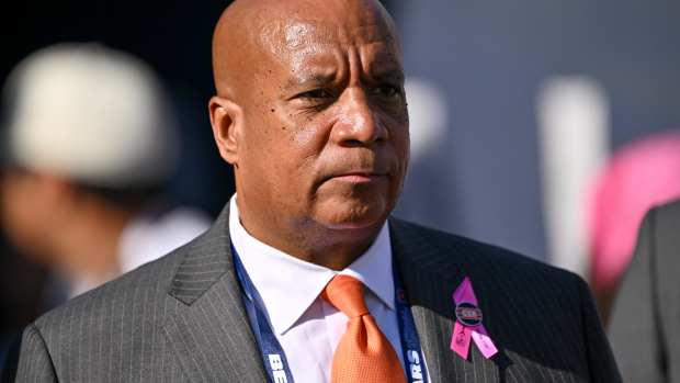 Oct 6, 2024; Chicago, Illinois, USA; Chicago Bears president Kevin Warren looks on against the Carolina Panthers during the fourth quarter at Soldier Field.