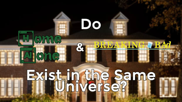 The title image reads: Do Home Alone and Breaking Bad exist in the same Universe? The fonts are flipped so Home Alone looks like Breaking Bad and vice versa. The words are displayed over the McCallister house from Home Alone 1 & 2.