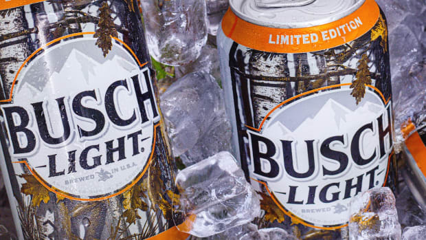 Busch and Busch Light camo cans on ice featuring the new design ahead of the 2022 hunting season