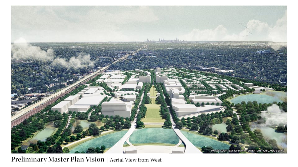 This is another view of the master plan surrounding the development of the Arlington Park property. If completed, this will be the view from the stadium, facing East towards the downtown area of Chicago.