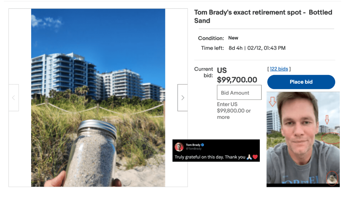 Brady's 'retirement sand' auctioned off for $99,990