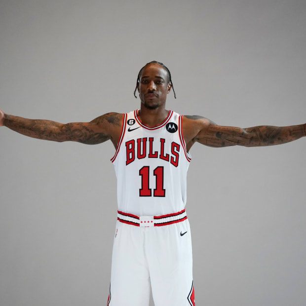 Sep 26, 2022; Chicago, IL, USA; Chicago Bulls forward DeMar DeRozan (11) during Chicago Bulls Media Day at the United Center.