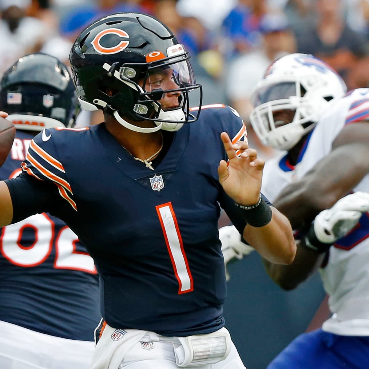 CHICAGO, IL - AUGUST 21: Buffalo Bills wide receiver Gabriel Davis (13)  looks on during a preseason game between the Chicago Bears and the Buffalo  Bills on August 21, 2021 at Soldier