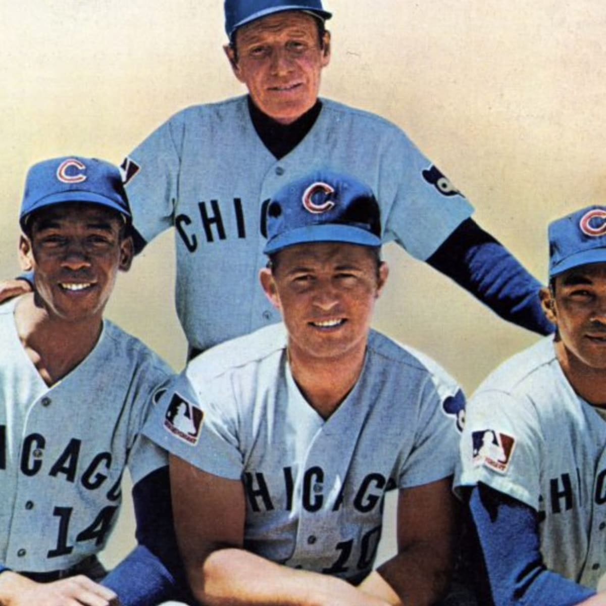 A photograph of Cubs player Ernie Banks and Cardinals player Lou Brock.