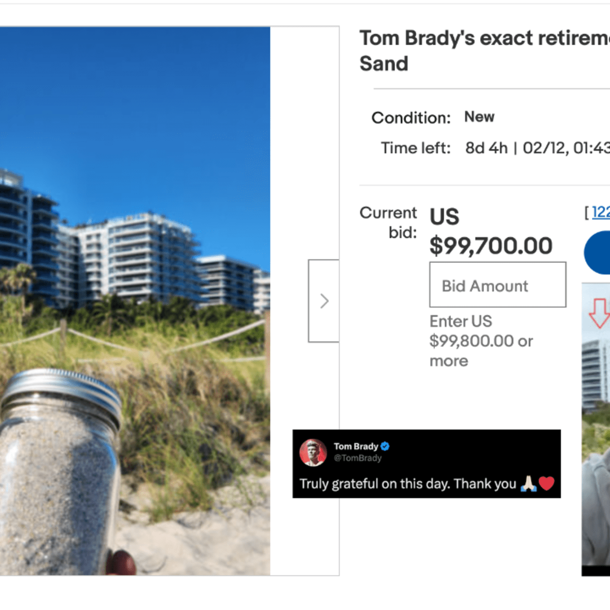 Sand from Tom Brady retirement video being auctioned on   for