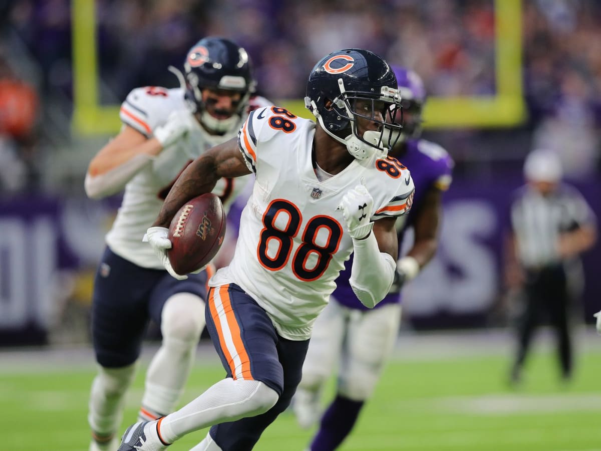 Chicago Bears wide receiver Riley Ridley (88) is unable to catch a pass for  a touchdown on the last drive of the game against the Green Bay Packers at  Lambeau Field in