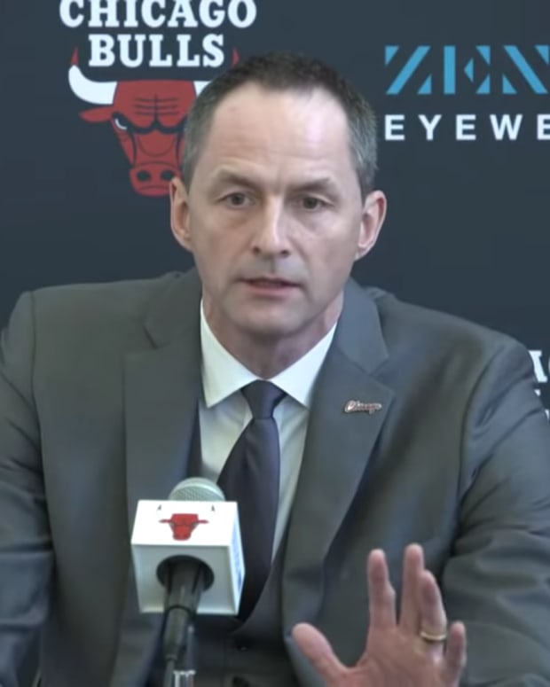 Chicago Bulls Executive Vice President of Basketball Operations speaking during a press conference