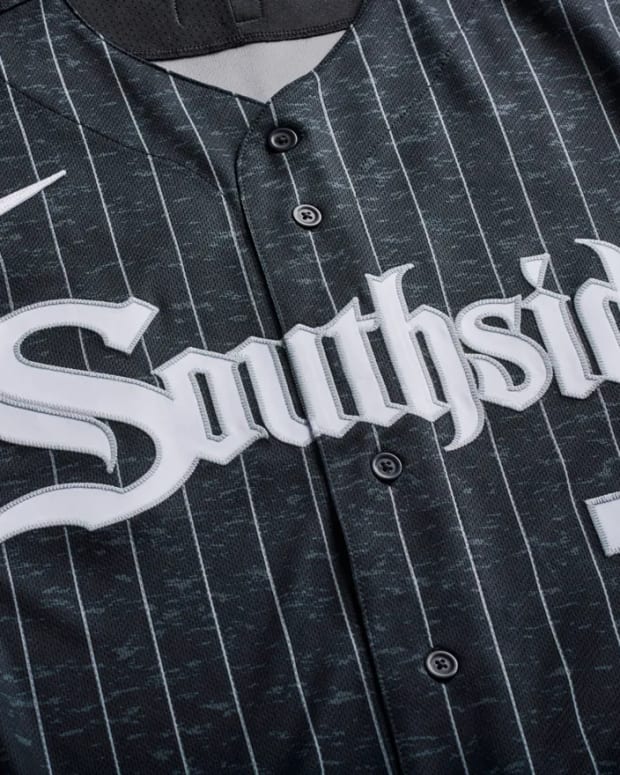 The front side of a Tim Anderson No. 7 Chicago White Sox "Southside" City Connect Nike MLB jersey