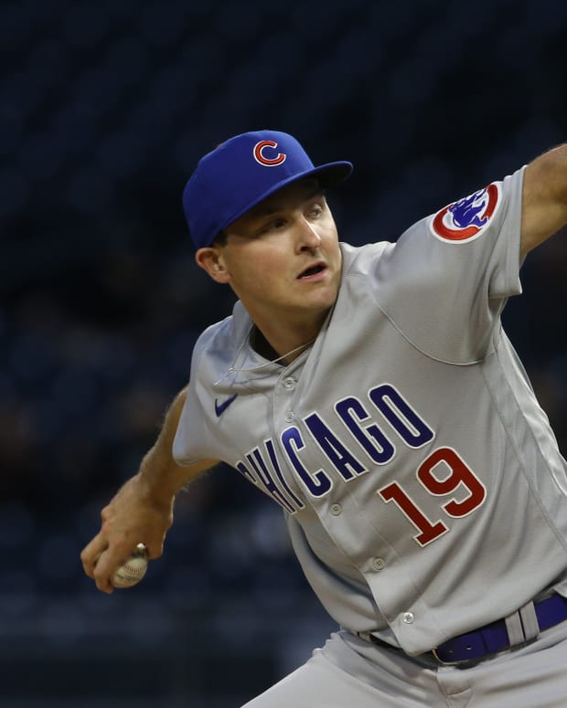 Sep 22, 2022; Pittsburgh, Pennsylvania, USA; Chicago Cubs starting pitcher Hayden Wesneski (19) delivers a pitch against the Pittsburgh Pirates during the first inning at PNC Park.