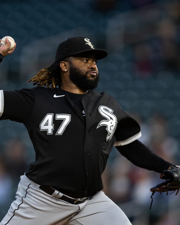 Sep 28, 2022; Minneapolis, Minnesota, USA; Chicago White Sox starting pitcher Johnny Cueto (47) delivers a pitch during the first inning against the Minnesota Twins at Target Field.