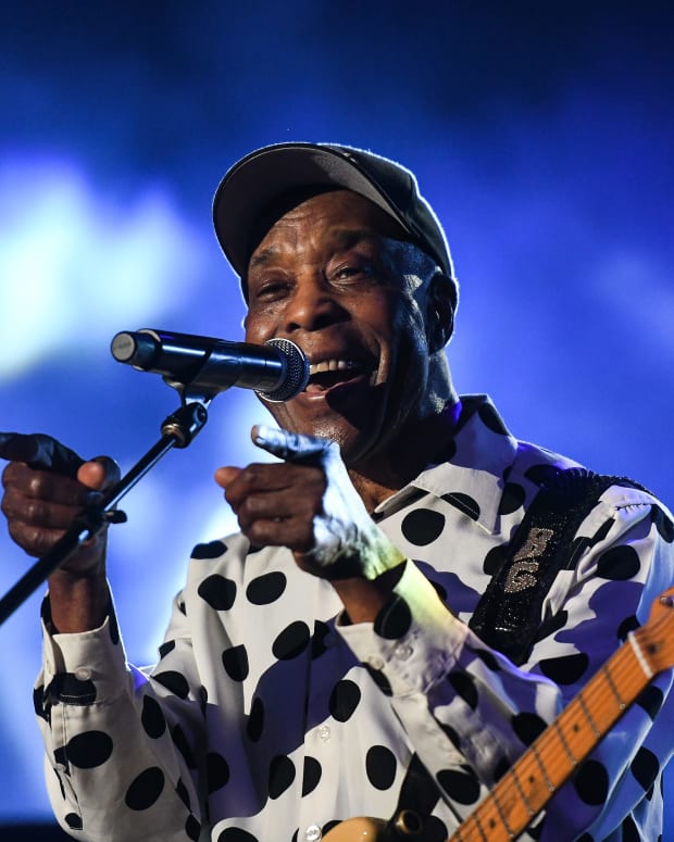 Buddy Guy performs with the Jim Irsay Band at Lucas Oil Stadium's Irsay Collection event Friday, Sept. 9, 2022 in Indianapolis. A handful of artists performed at the free event to kick off the NFL Season and showcase a rock history exhibit. Jim Irsay Collection.