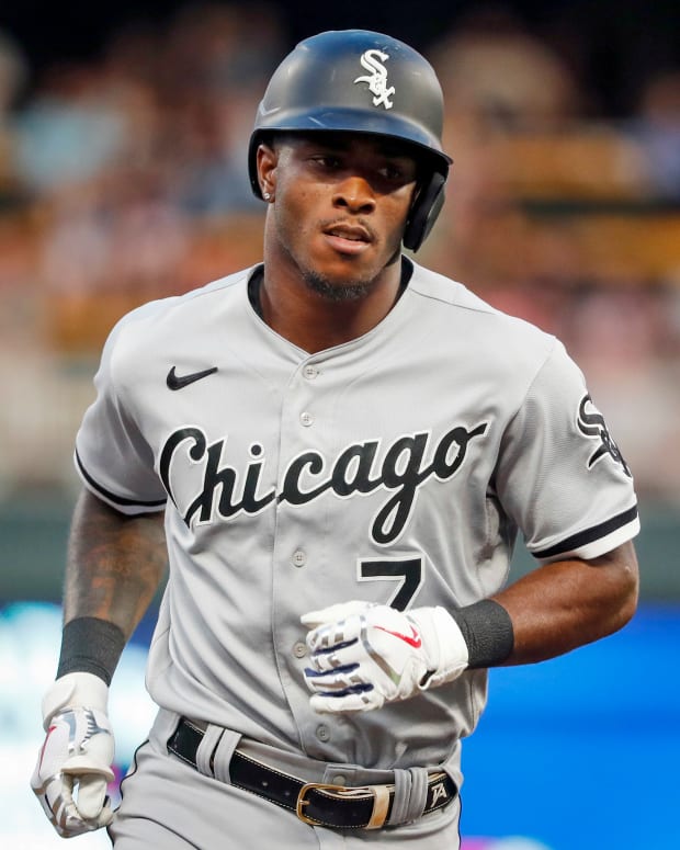 Jul 15, 2022; Minneapolis, Minnesota, USA; Chicago White Sox shortstop Tim Anderson (7) runs the bases on his solo home run against the Minnesota Twins in the fourth inning at Target Field.