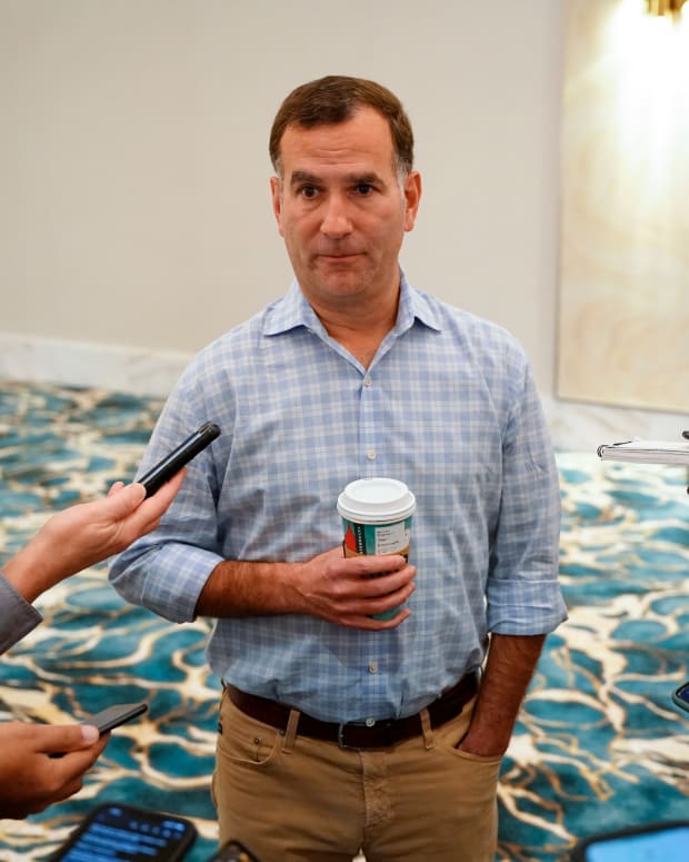 Nov 8, 2022; Las Vegas, NV, USA; Chicago White Sox general manager Rick Hahn answers questions to the media during the MLB GM Meetings at The Conrad Las Vegas.
