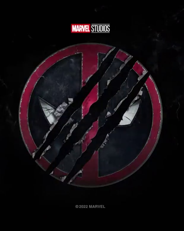 Deadpool 3 logo, showing Wolverine's claws across the face of Deadpool.