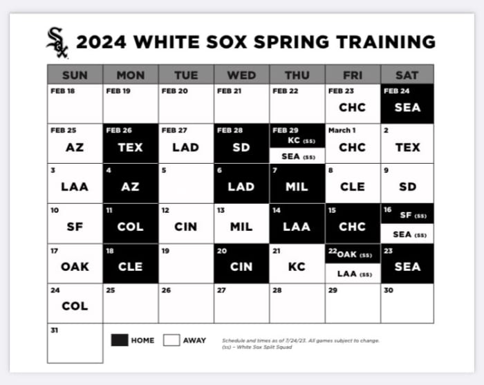 2024 Chicago White Sox Spring Training Schedule Dates, Opponents On