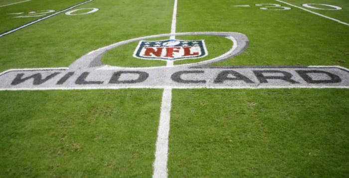 Jan 5, 2013; Houston, TX, USA; General view of the NFL Wild Card logo on the field before a game between the Houston Texans and Cincinnati Bengals during the AFC Wild Card playoff game at Reliant Stadium. Mandatory Credit: Brett Davis-USA TODAY Sports