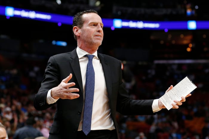 MIAMI, FLORIDA - FEBRUARY 29: Head coach Kenny Atkinson of the Brooklyn Nets reacts against the Miami Heat during the second half at American Airlines Arena on February 29, 2020 in Miami, Florida. NOTE TO USER: User expressly acknowledges and agrees that, by downloading and/or using this photograph, user is consenting to the terms and conditions of the Getty Images License Agreement. (Photo by Michael Reaves/Getty Images)