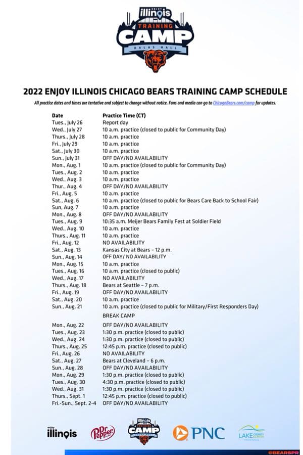 Bears Announce Training Camp Dates and When Halas Hall Is Open For Fans