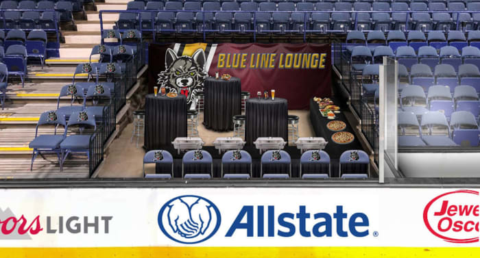 The Blue Line Lounge will bring Wolves fans closer to the action than ever before. The private space holds 20 and will be available for all home games during the 2021-22 season.Photo: Chicago Wolves