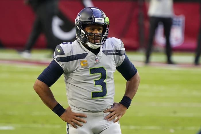 Seattle Seahawks quarterback Russell Wilson (3) during an NFL football game against the Arizona Cardinals, Sunday, Oct. 25, 2020, in Glendale, Ariz. (AP Photo/Rick Scuteri)