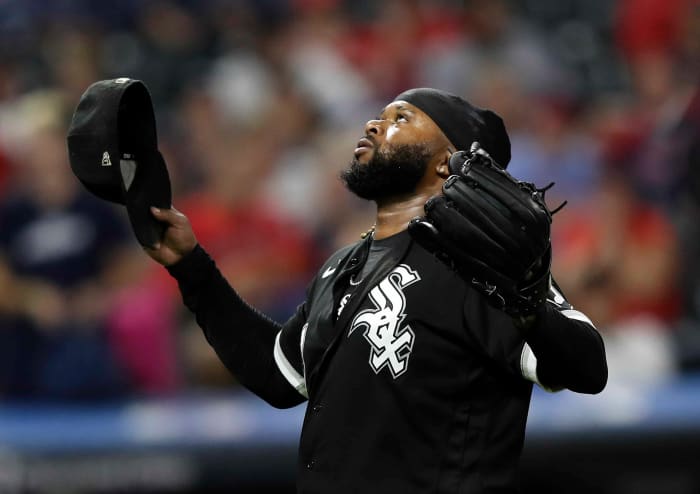 Aug 20, 2022; Cleveland, Ohio, USA; Chicago White Sox pitcher Johnny Cueto leaves the game in the ninth inning against the Cleveland Guardians at Progressive Field.