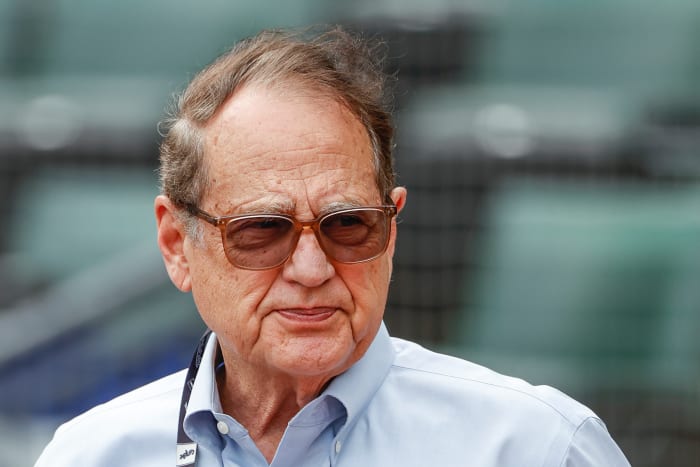 Sep 2, 2022; Chicago, Illinois, USA; Chicago White Sox owner Jerry Reinsdorf stands on the sidelines before a baseball game against Minnesota Twins at Guaranteed Rate Field.
